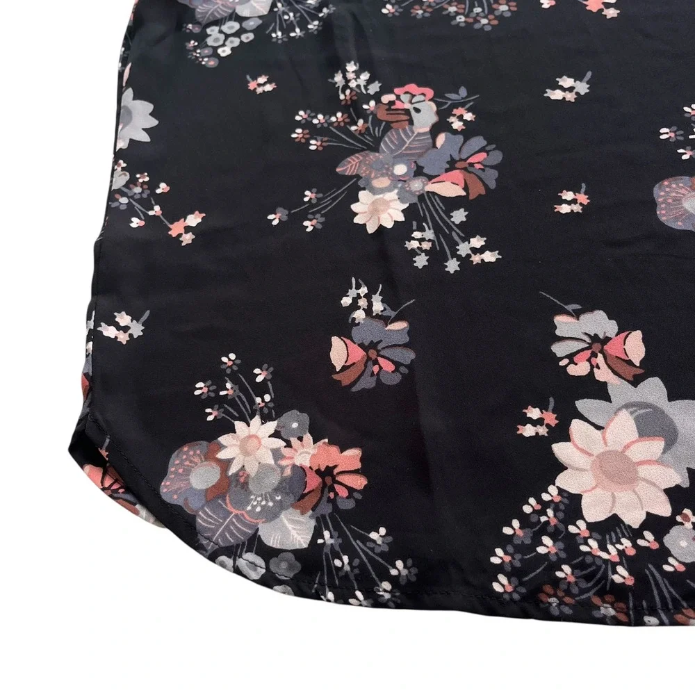 LOFT Women's S Black Pink Floral Bouquet Long Sleeve Cutout Casual Career Blouse